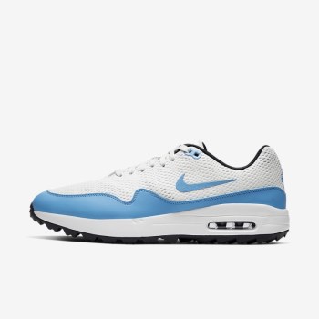 Nike Air Max 1 G - Férfi Golf Cipő - Fehér/Sötét Szürke/Platina/Kék